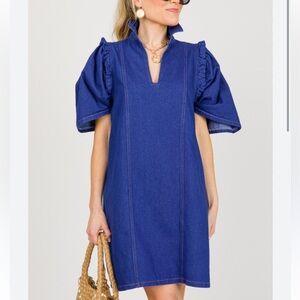 NEW Denim Puff sleeve collared dress